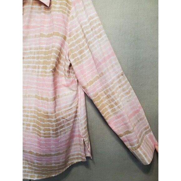 Foxcroft Non-Iron Tie-Dye Stripe Roll-Tab Sleeve Button-Up Shirt Size 14W - Picture 2 of 7